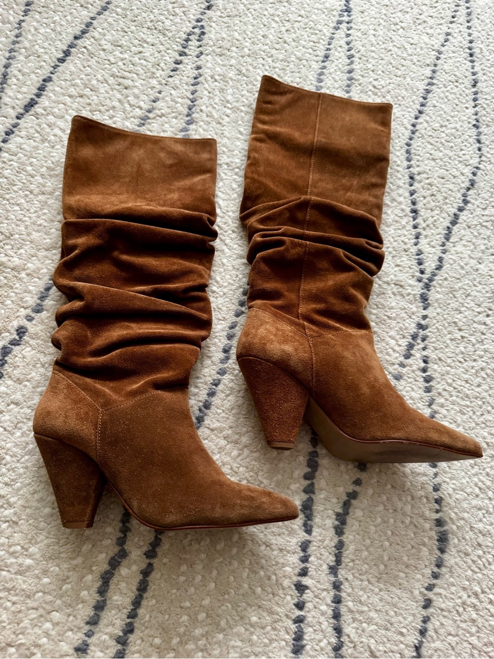 Genuine Suede Cognac Heel Tall Slouch Boots by Saks Fifth Avenue